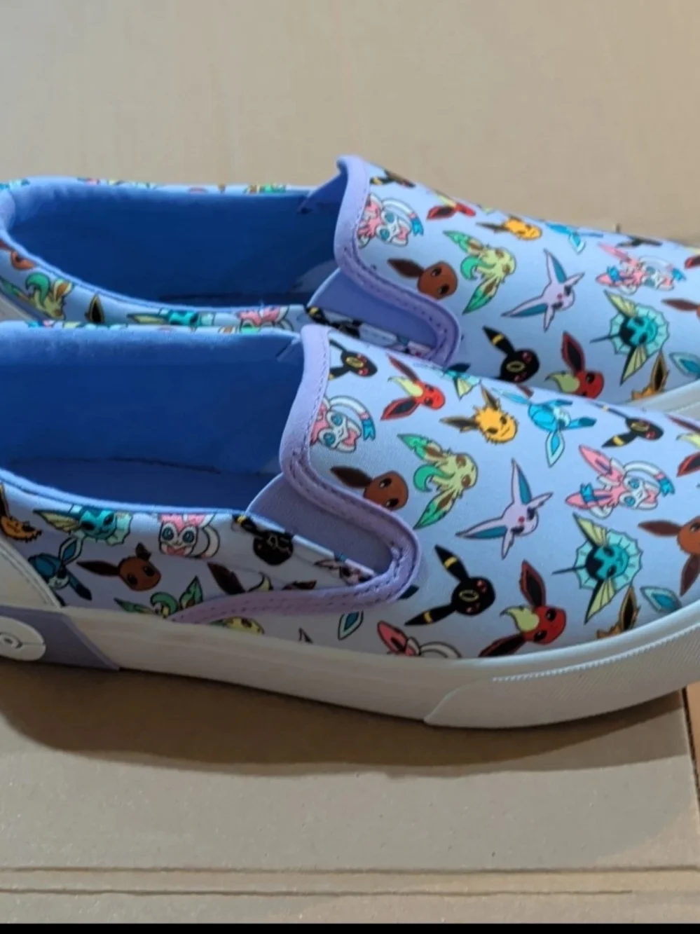 Pokemon Multicolor Canvas Slip On Shoes Pikachu Eevee Unisex Big Kids 4 NWT